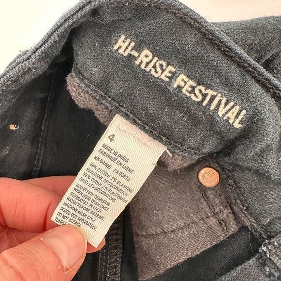 American Eagle Black Distressed Cut Off Hi Rise‎ Festival Stretch Shorts Size 4 - Picture 5 of 8